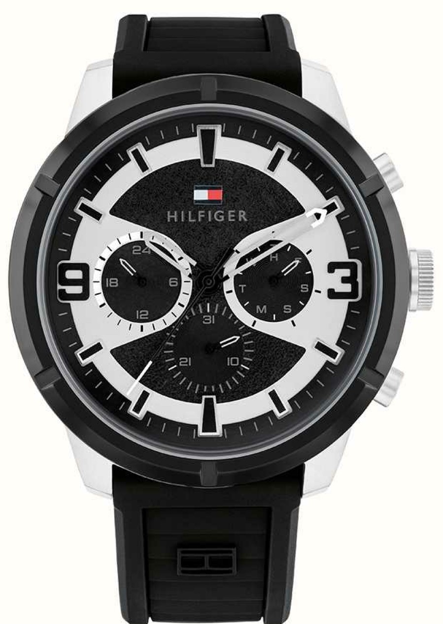 Men'S Tommy Hilfiger | Tommy Hilfiger Men'S | Black And Silver Dial | Black Silicone Strap