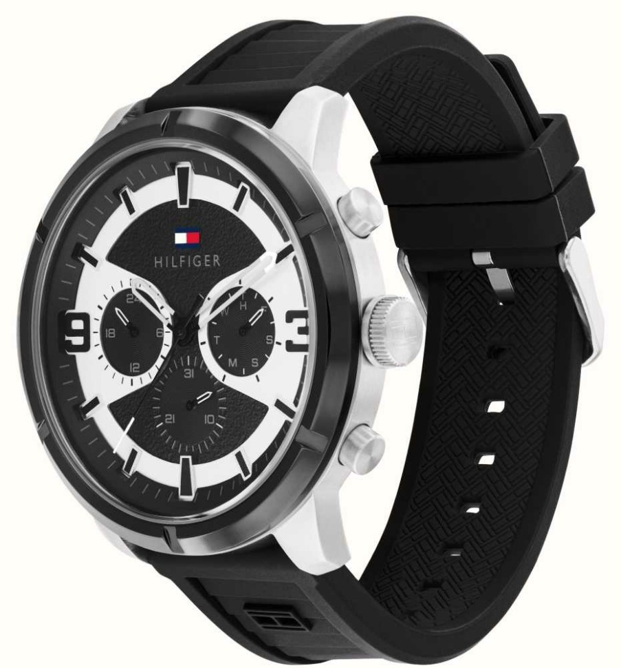 Men'S Tommy Hilfiger | Tommy Hilfiger Men'S | Black And Silver Dial | Black Silicone Strap