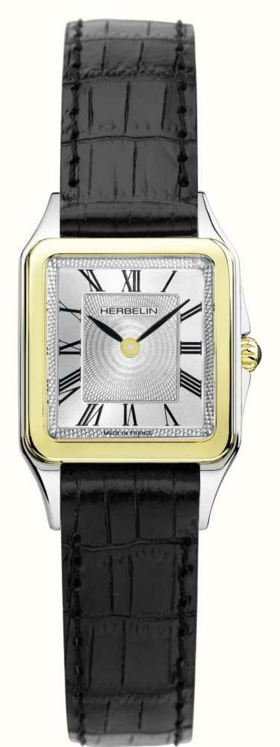 Women'S Herbelin | Herbelin Luna Quartz Gold (24Mm) Silver Dial / Black Leather