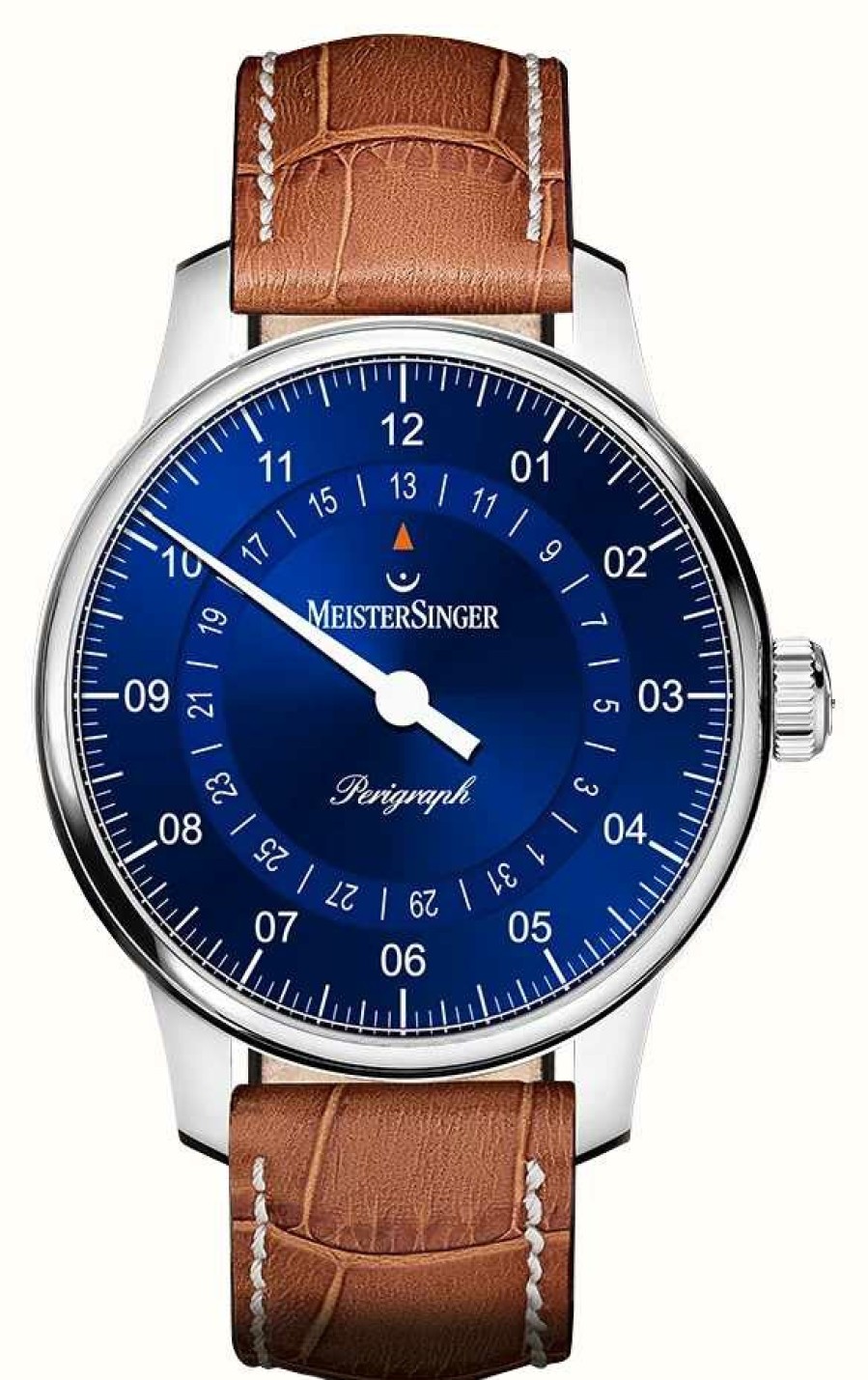 Men'S MeisterSinger | Meistersinger Perigraph (38Mm) Sunburst Blue Dial / Brown Leather