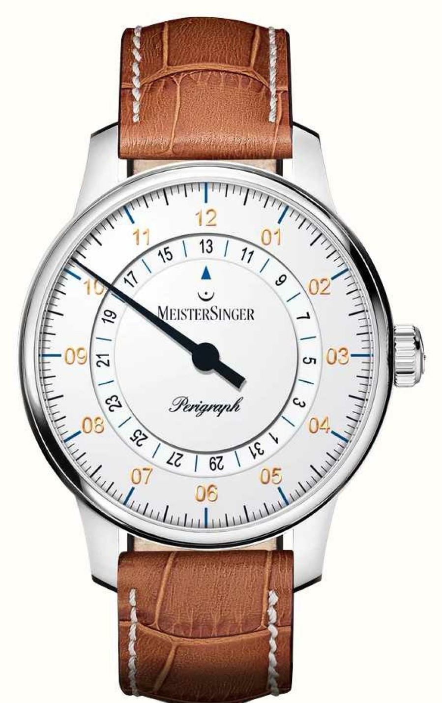 Men'S MeisterSinger | Meistersinger Perigraph (38Mm) White Dial / Brown Leather