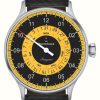 Men'S MeisterSinger | Meistersinger Pangaea Day Date | Black And Yellow Dial | Black Leather Strap