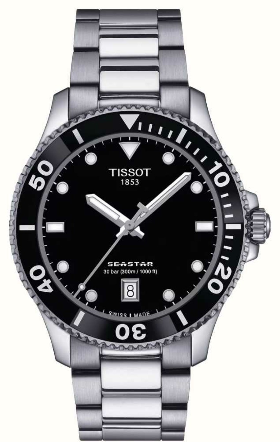 Men'S Tissot | Tissot Seastar 1000 | 40Mm | Black Dial | Stainless Steel Bracelet