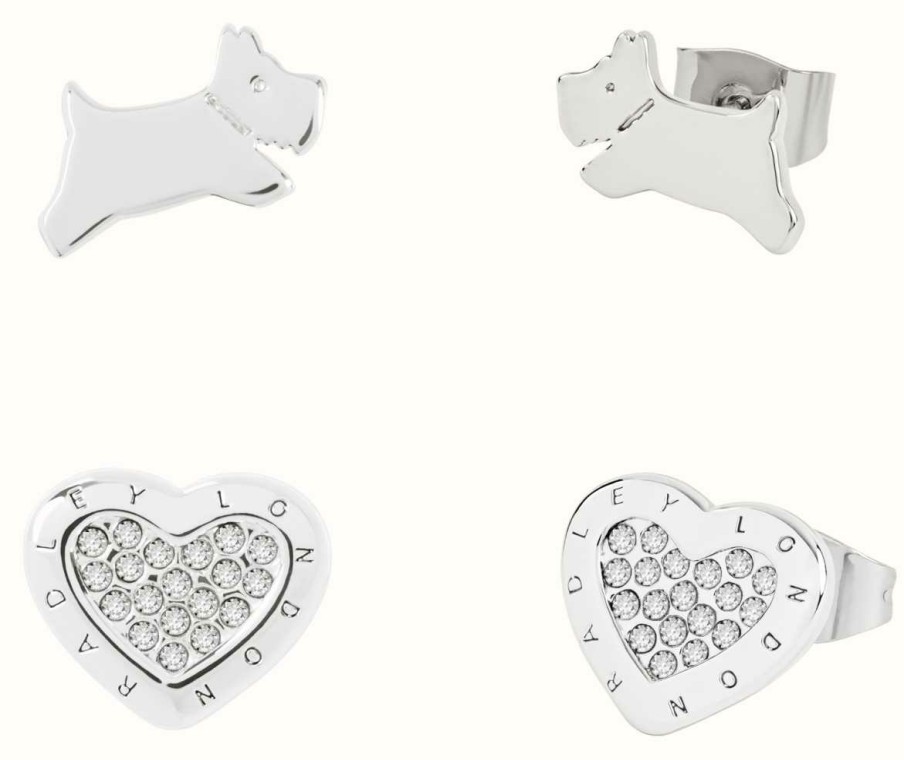 Jewelry Radley Jewellery | Radley Jewellery Set Of 2 Stud Earrings | Dog Logo And Heart