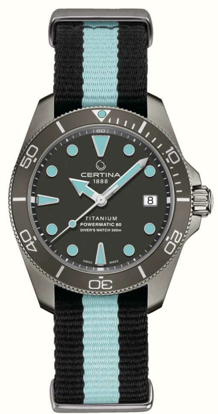 Men'S Certina | Certina Ds Action Diver | Automatic | Grey Dial | Striped Fabric Strap