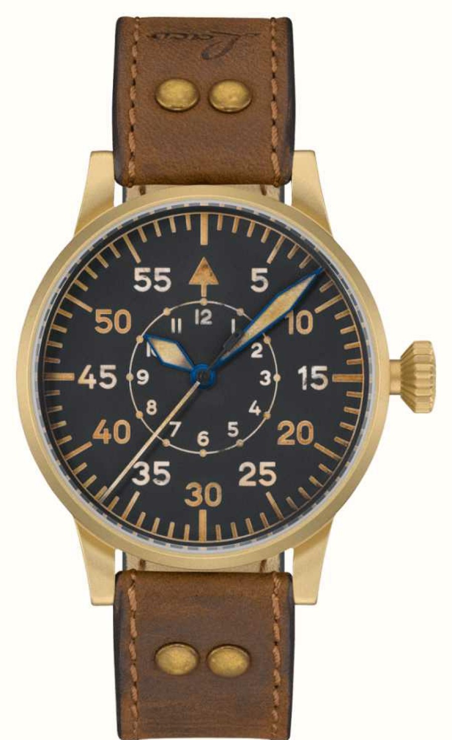 Men'S Laco | Laco Leipzig Bronze Handwinding (42Mm) Black Dial / Brown Leather