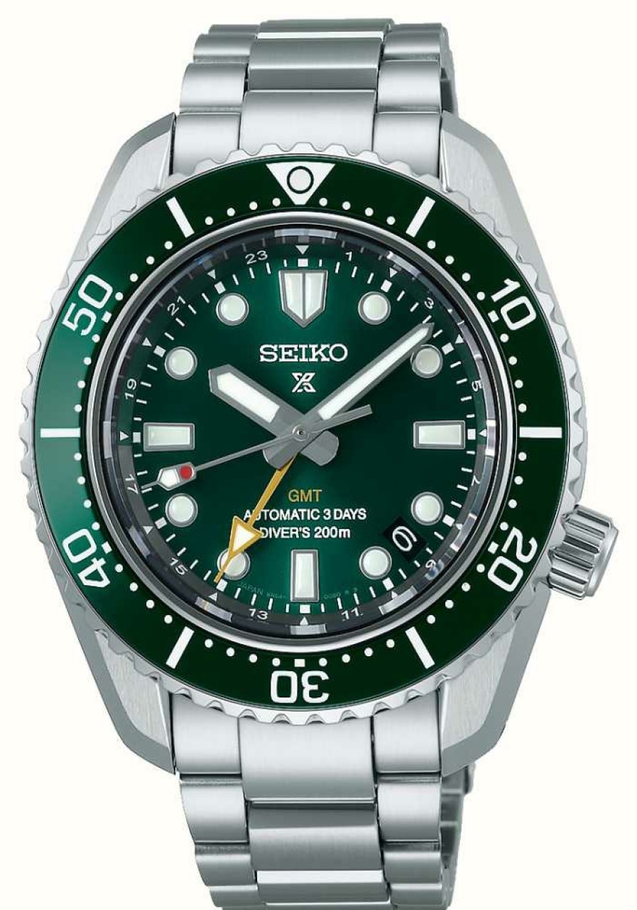 Men'S Seiko | Seiko Prospex 'Marine Green' Automatic Traveller Gmt Stainless Steel Bracelet