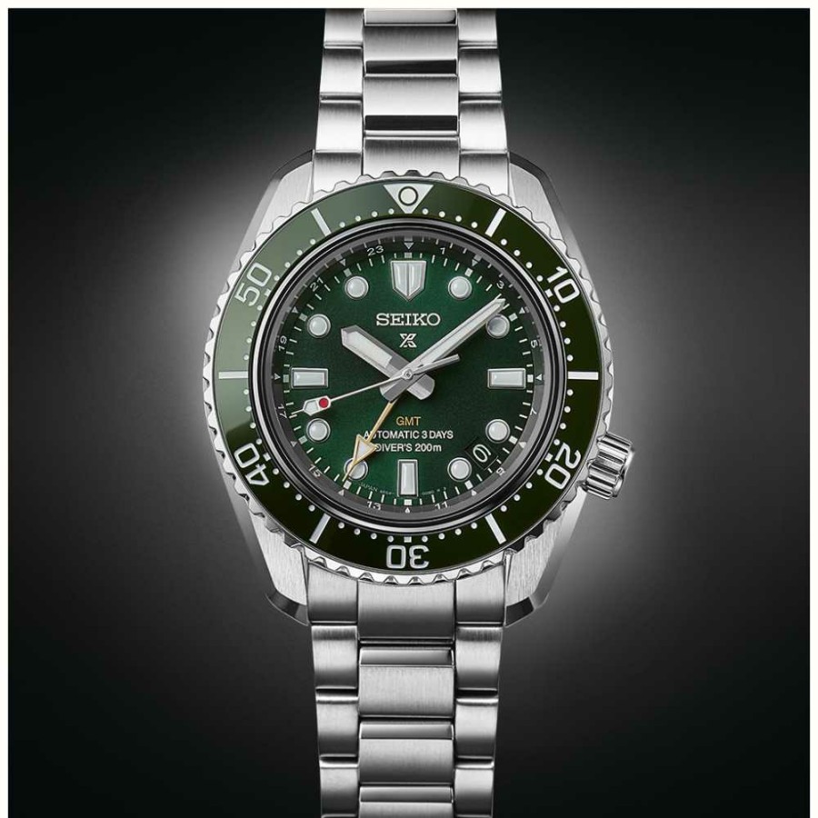 Men'S Seiko | Seiko Prospex 'Marine Green' Automatic Traveller Gmt Stainless Steel Bracelet