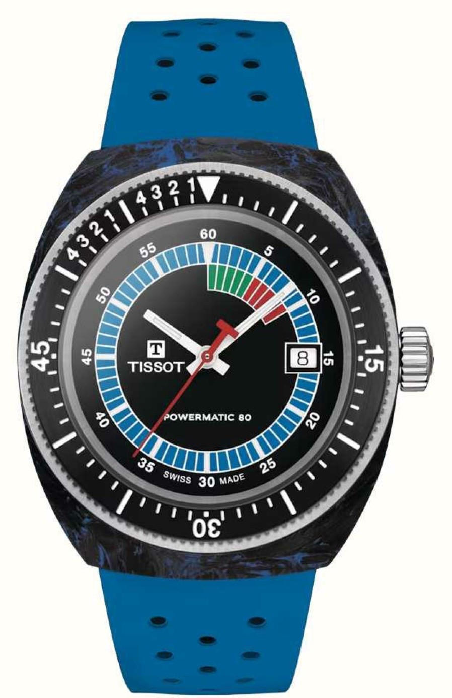 Men'S Tissot | Tissot Sideral S Powermatic 80 (41Mm) Black Dial / Blue Rubber Strap