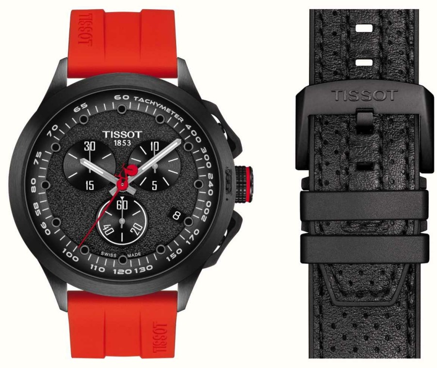 Men'S Tissot | Tissot T-Race Cycling Vuelta Special Edition (45Mm) Black Dial / Red Rubber Strap Set