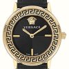 Women'S Versace | Versace V-Tribute (36Mm) Black Dial / Black Leather