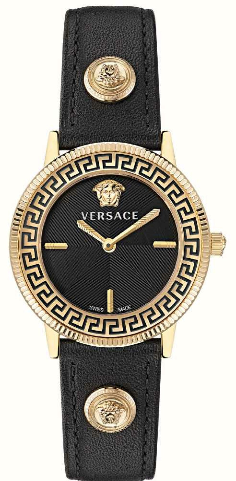 Women'S Versace | Versace V-Tribute (36Mm) Black Dial / Black Leather