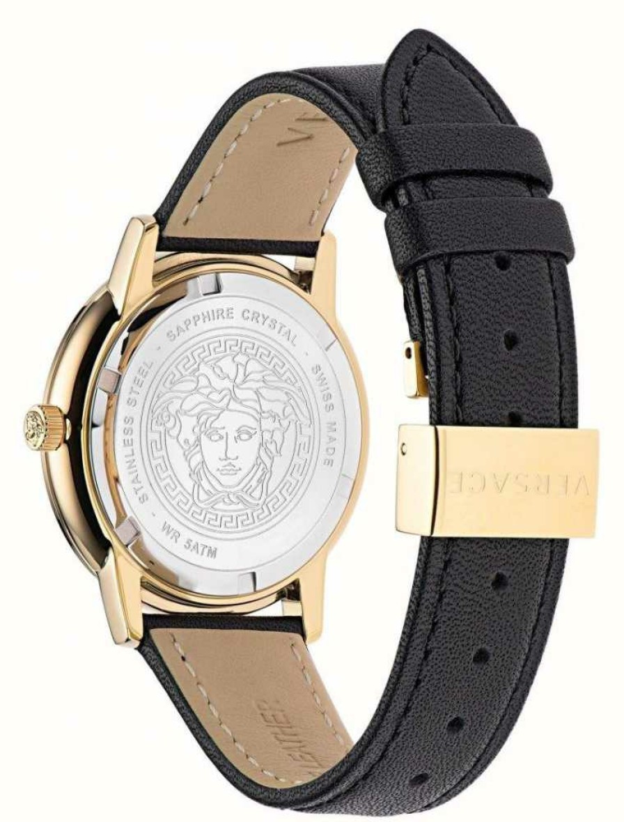 Women'S Versace | Versace V-Tribute (36Mm) Black Dial / Black Leather