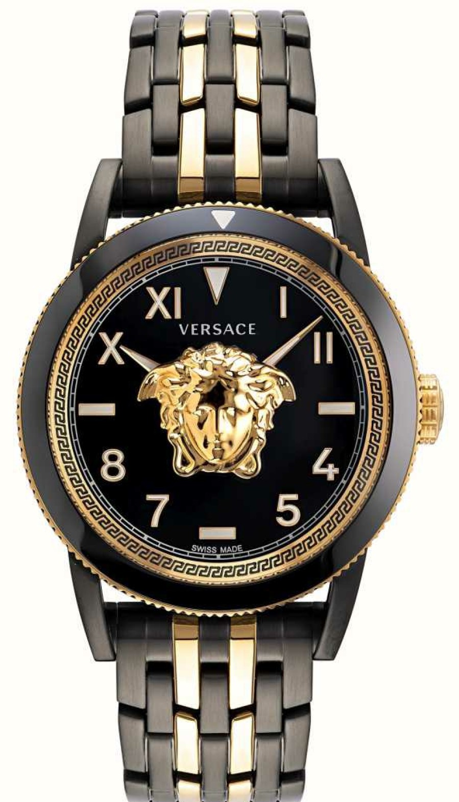 Men'S Versace | Versace V-Palazzo (43Mm) Black Dial / Black + Gold Pvd Stainless Steel