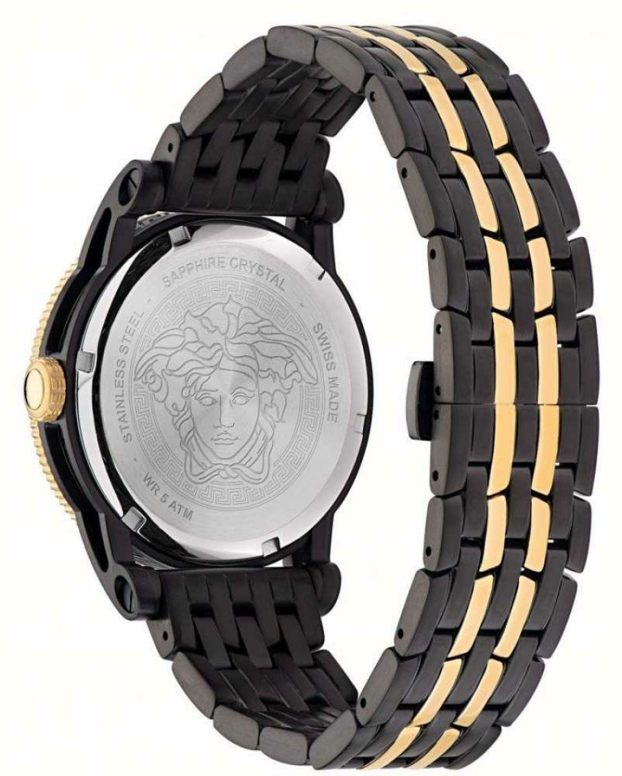 Men'S Versace | Versace V-Palazzo (43Mm) Black Dial / Black + Gold Pvd Stainless Steel