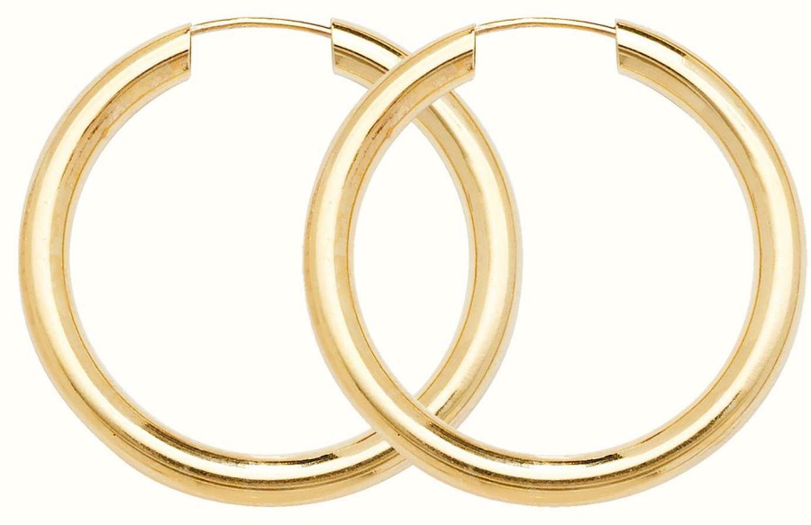 Jewelry James Moore | James Moore Th 9Ct Yellow Gold 20Mm Tube Sleeper Hoop Earrings