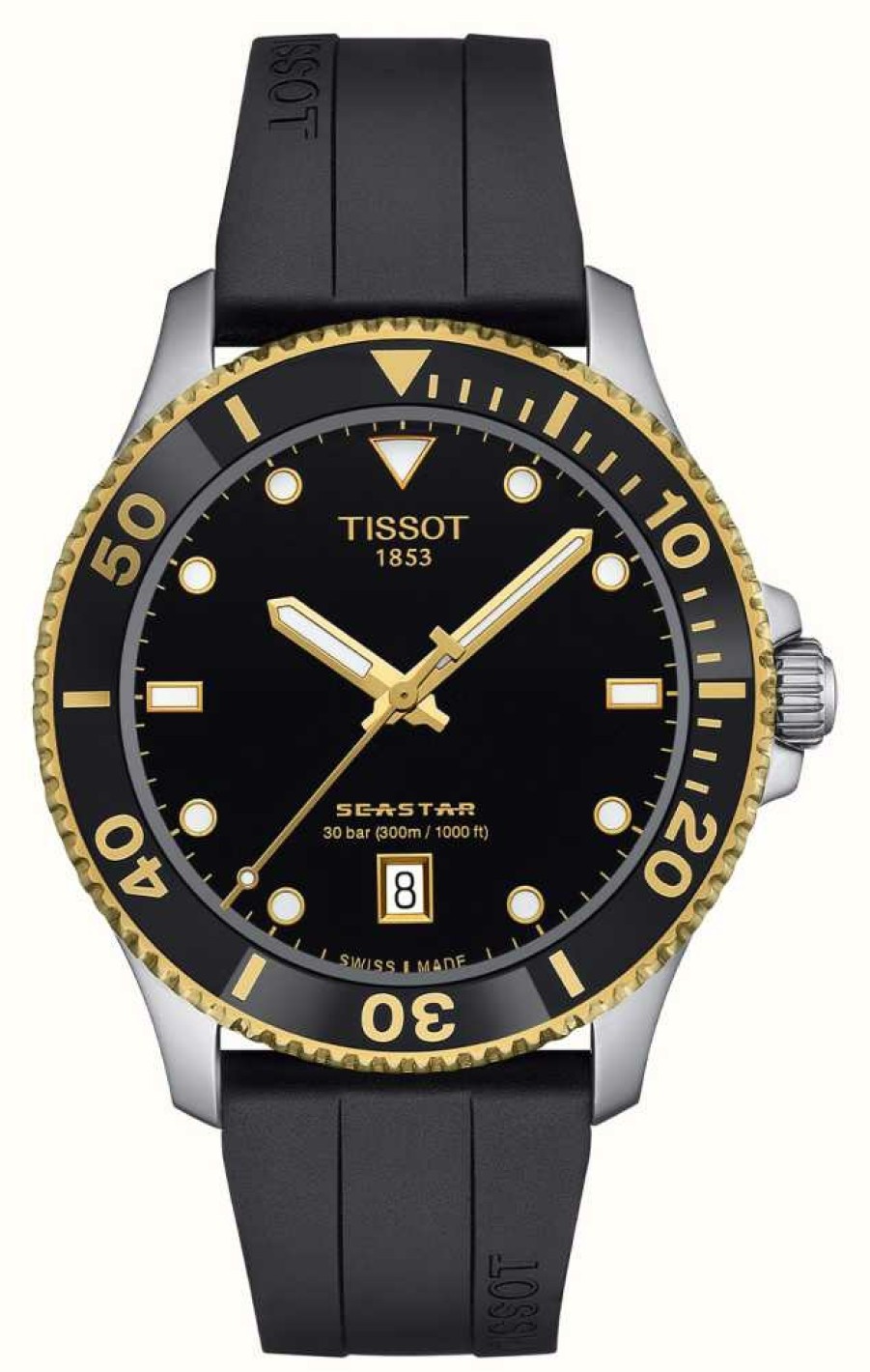 Men'S Tissot | Tissot Seastar 1000 | Black Dial | Black Rubber Strap