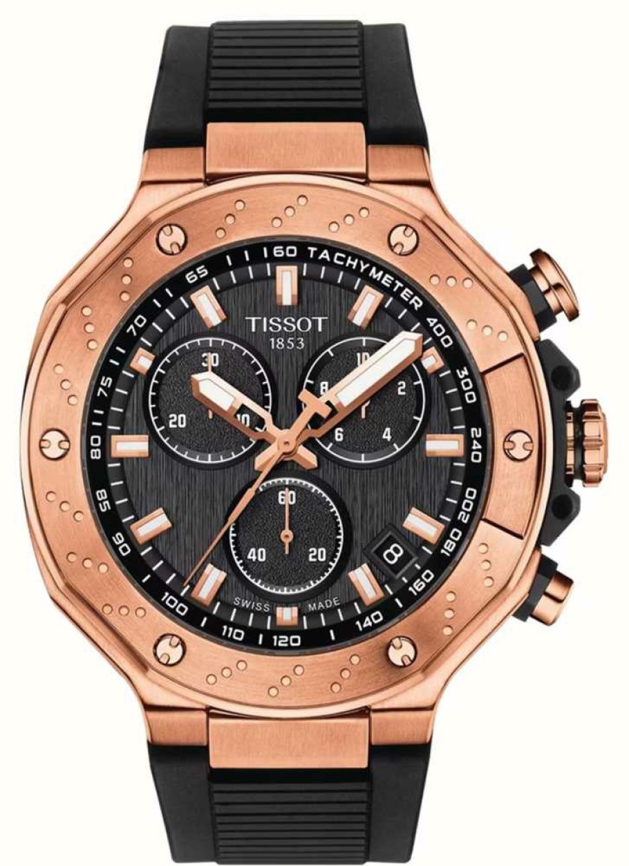 Men'S Tissot | Tissot T-Race Chronograph | Black Dial | Black Silicone Strap