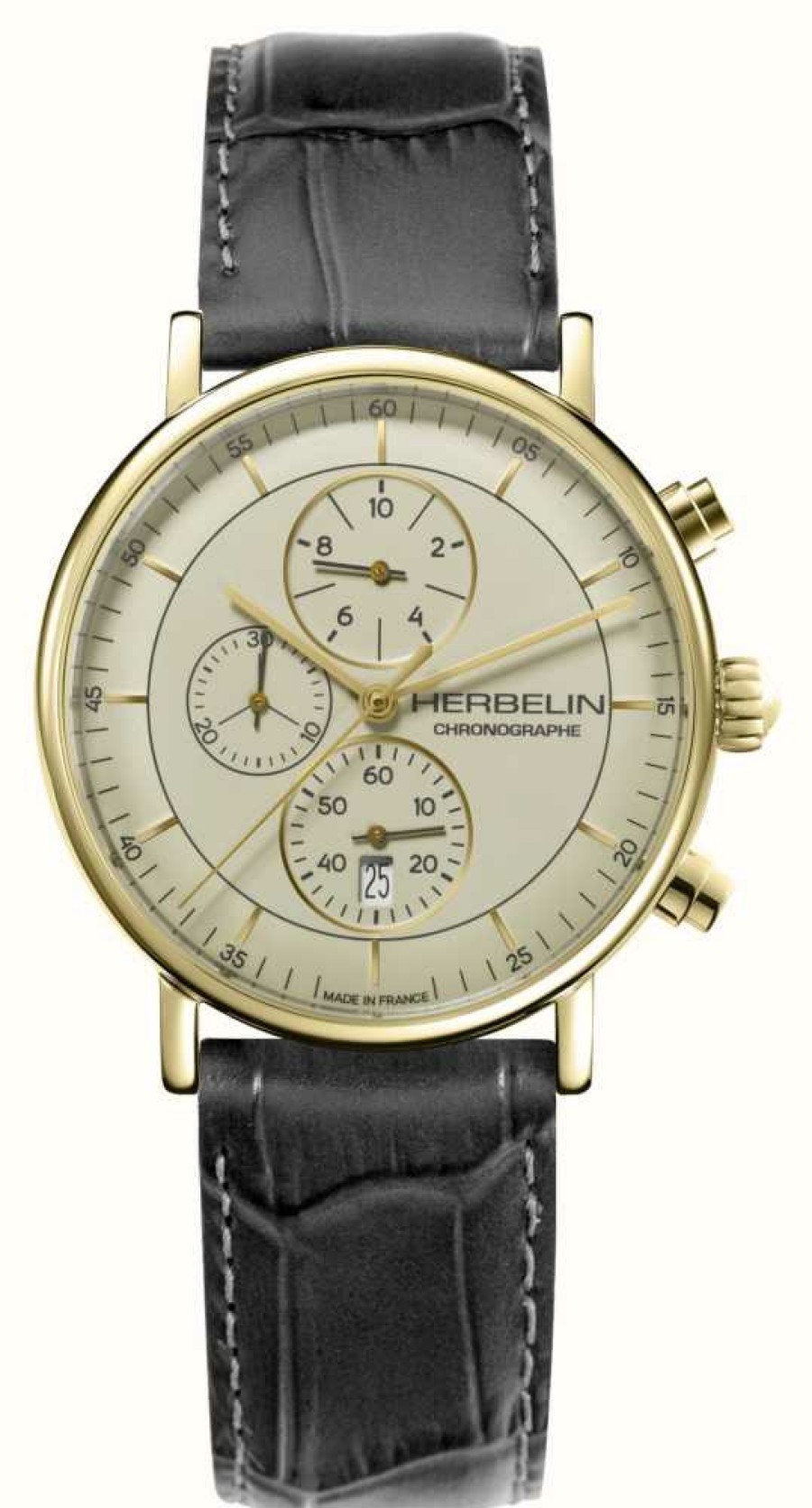 Men'S Herbelin | Herbelin Men'S Inspiration | Cream Chronograph Dial | Black Leather Strap