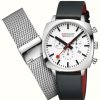 Men'S Mondaine | Mondaine Sbb Grand Cushion Chronograph (41Mm) White Dial / Black Grape Leather Steel Mesh Set