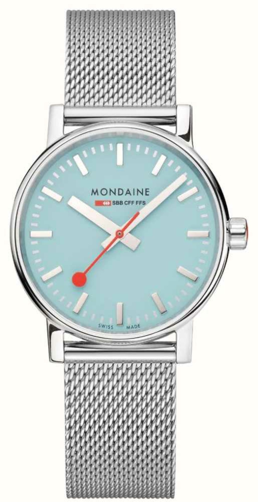 Men'S Mondaine | Mondaine Evo2 35Mm | Turquoise Dial | Steel Mesh Bracelet