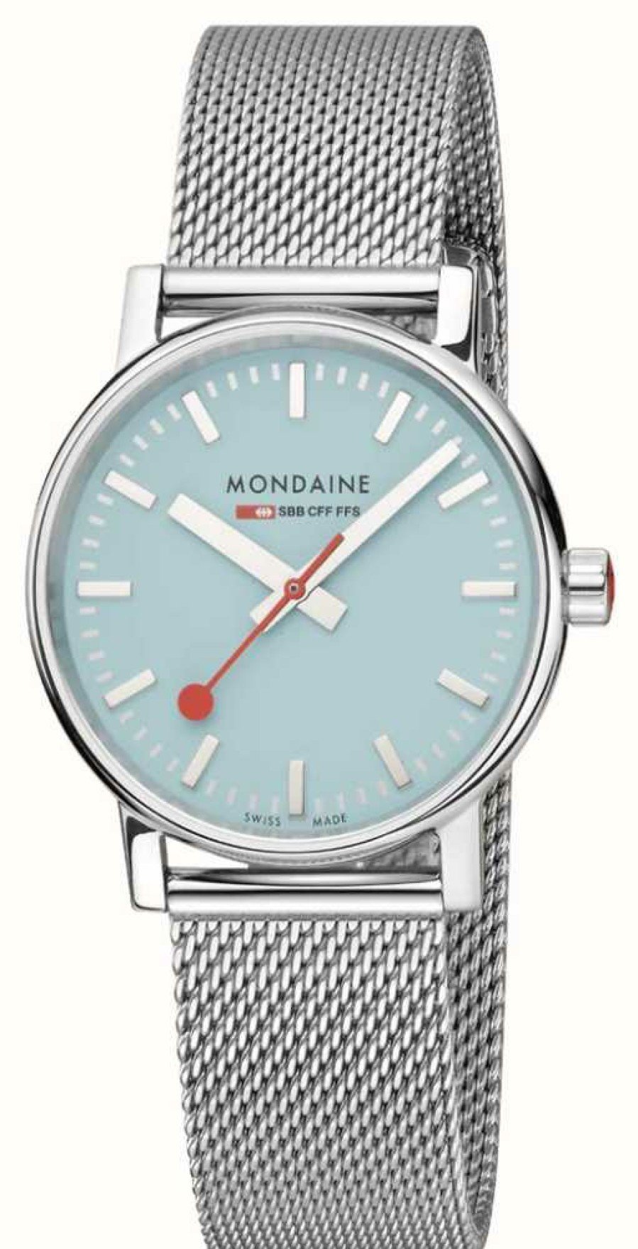 Men'S Mondaine | Mondaine Evo2 35Mm | Turquoise Dial | Steel Mesh Bracelet