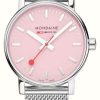 Men'S Mondaine | Mondaine Evo2 35Mm | Wild Rose Pink Dial | Steel Mesh Bracelet