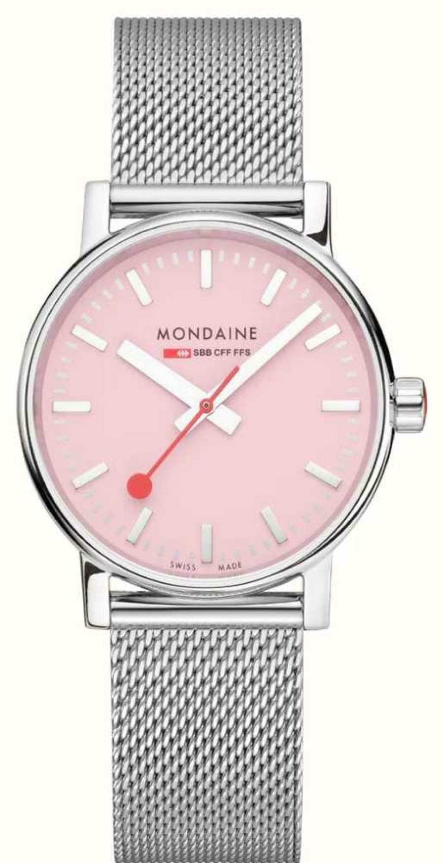 Men'S Mondaine | Mondaine Evo2 35Mm | Wild Rose Pink Dial | Steel Mesh Bracelet