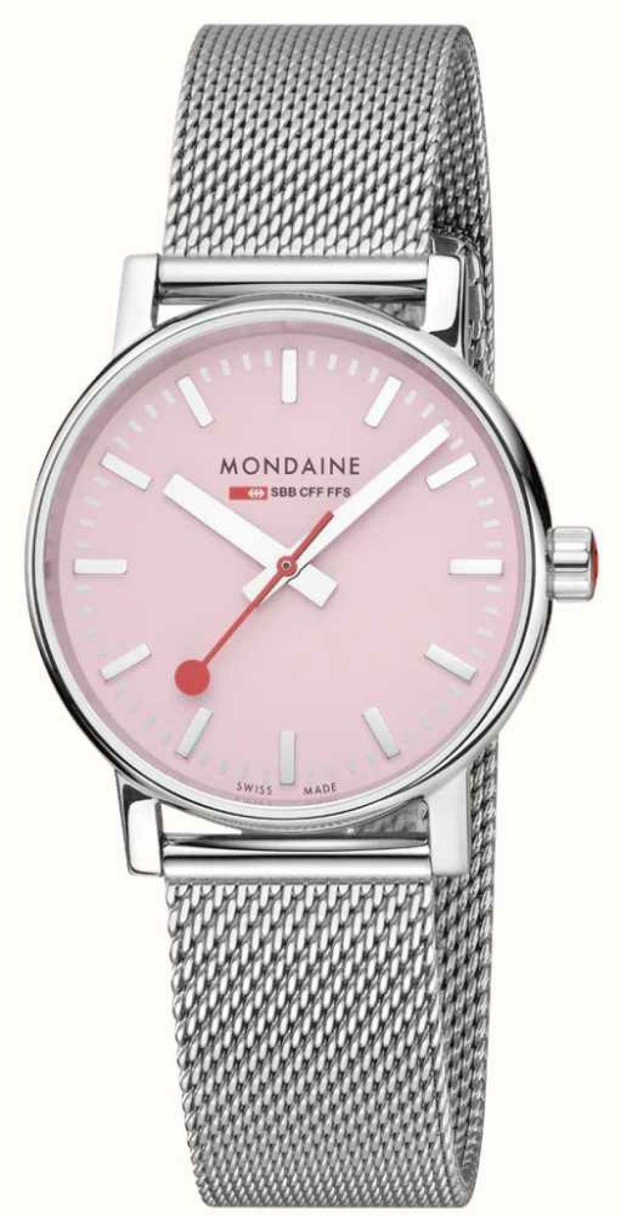 Men'S Mondaine | Mondaine Evo2 35Mm | Wild Rose Pink Dial | Steel Mesh Bracelet