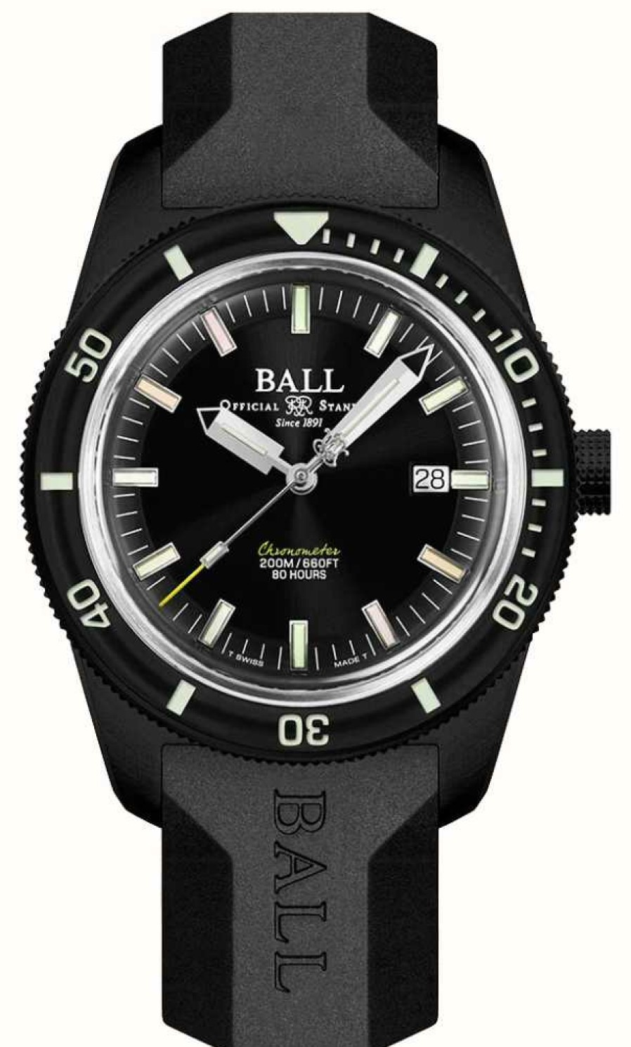 Men'S Ball Watch Company | Ball Watch Company Engineer Ii Skindiver Heritage Chronometer Limited Edition (42Mm) Black Dial / Black Rubber