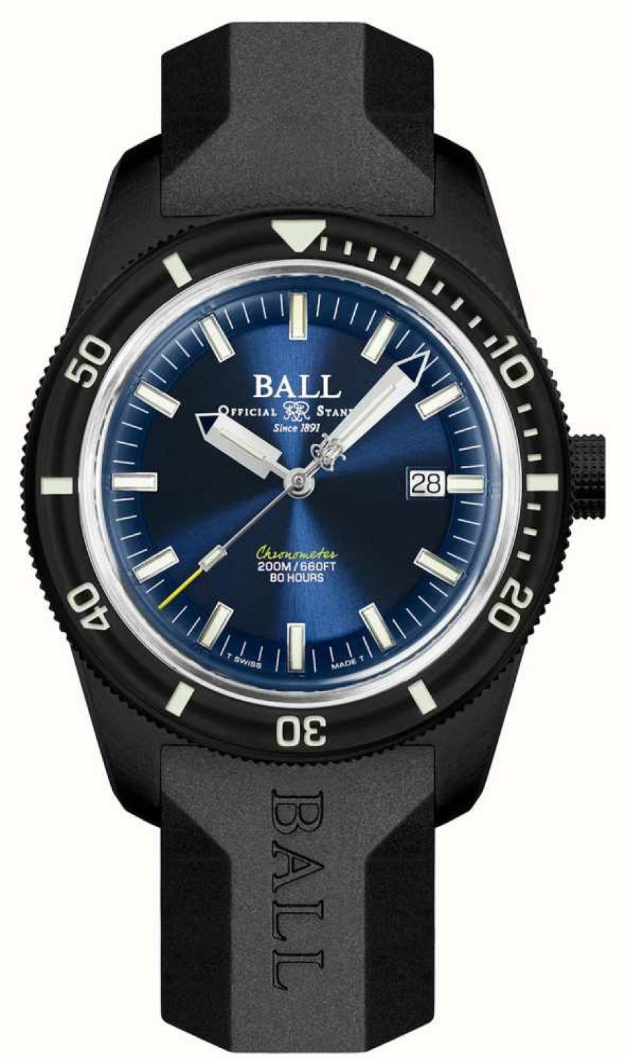 Men'S Ball Watch Company | Ball Watch Company Engineer Ii Skindiver Heritage Chronometer Limited Edition (42Mm) Blue Dial / Black Rubber (Rainbow)