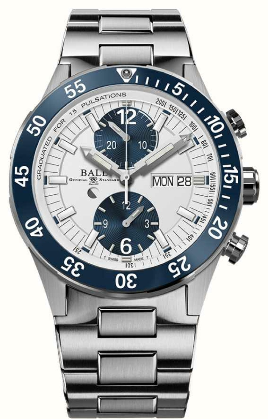 Men'S Ball Watch Company | Ball Watch Company Roadmaster Rescue Chronograph | 41Mm | Limited Edition | White Dial | Stainless Steel Bracelet