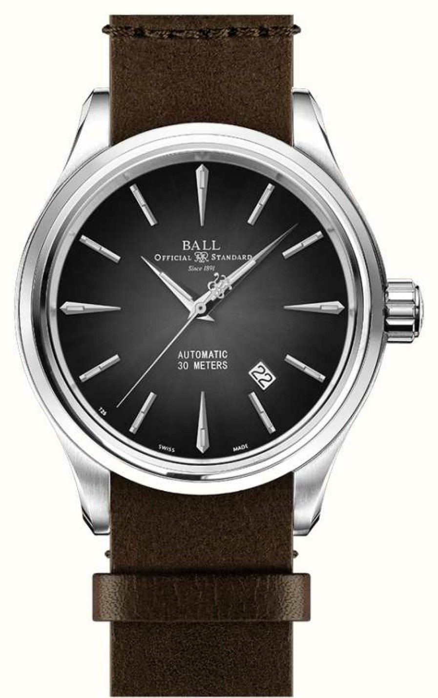 Men'S Ball Watch Company | Ball Watch Company Trainmaster Legend | 40Mm | Limited Edition | Black Dial | Brown Leather Strap