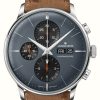 Men'S Junghans | Junghans Meister Chronoscope (English Date) | Grey Dial | Brown Ostrich Leather Strap