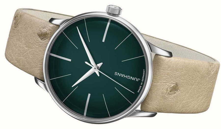 Women'S Junghans | Junghans Meister Damen Automatic | Green Dial | Light Brown Ostrich Leather Strap