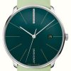 Women'S Junghans | Junghans Meister Fein Automatic | Diamond Set | Moss Green Dial | Green Leather Strap