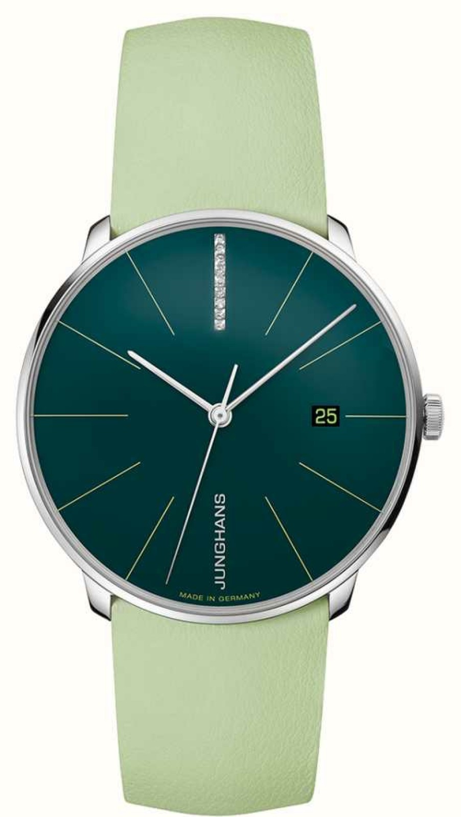 Women'S Junghans | Junghans Meister Fein Automatic | Diamond Set | Moss Green Dial | Green Leather Strap