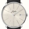 Men'S Junghans | Junghans Meister Fein Automatic Signatur (39.5Mm) Light Grey Dial / Black Leather Strap