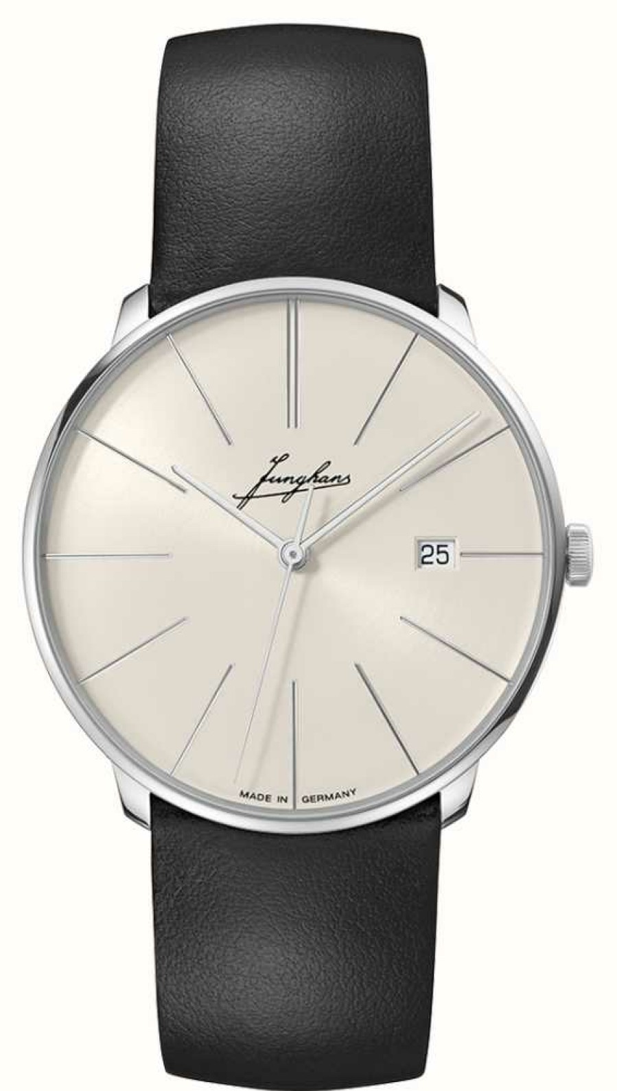 Men'S Junghans | Junghans Meister Fein Automatic Signatur (39.5Mm) Light Grey Dial / Black Leather Strap