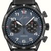 Men'S Junghans | Junghans Limited Edition Meister Pilot Chronoscope Navy Blue | Blue Dial | Blue Leather Strap