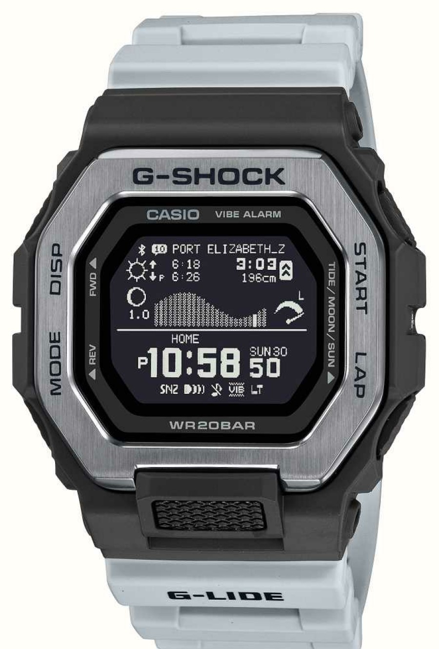 Men'S Casio | Casio G-Shock G-Lide Surf Story Digital Dial White Resin Band