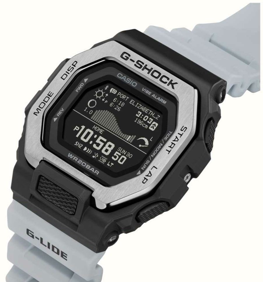 Men'S Casio | Casio G-Shock G-Lide Surf Story Digital Dial White Resin Band