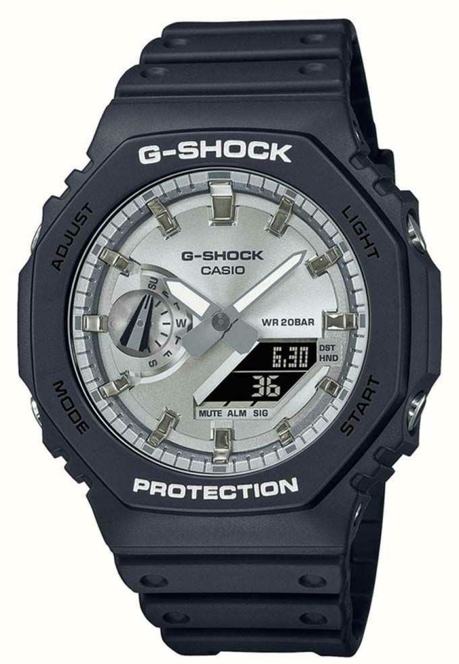 Men'S Casio | Casio G-Shock Ga-2100 Garish Octagon Series Silver Dial