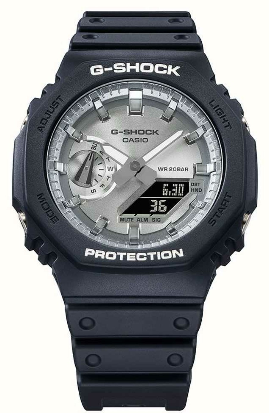 Men'S Casio | Casio G-Shock Ga-2100 Garish Octagon Series Silver Dial