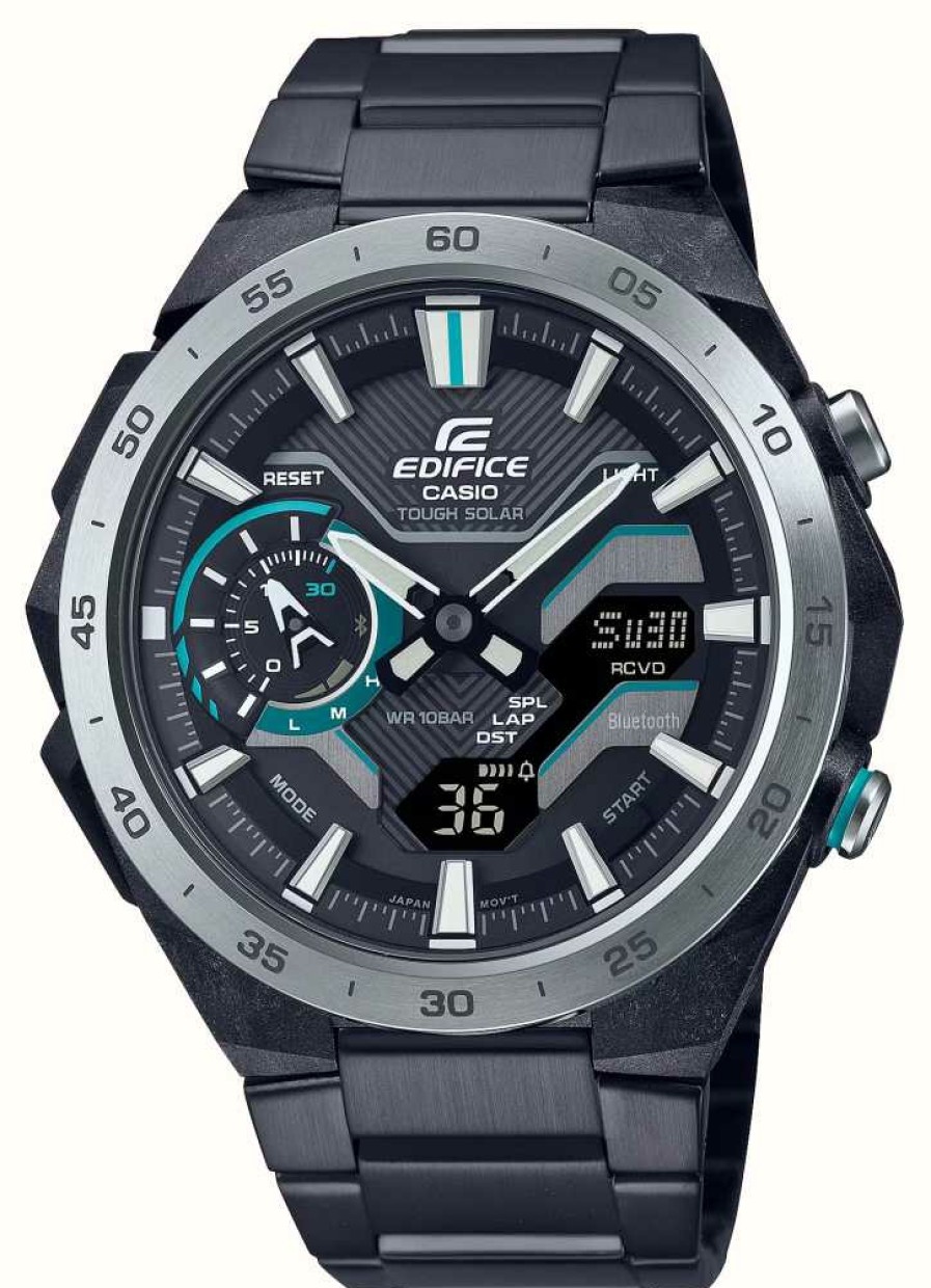 Men'S Casio | Casio Edifice Windflow (48.2Mm) Black Dial / Black Ion Plated Stainless Steel