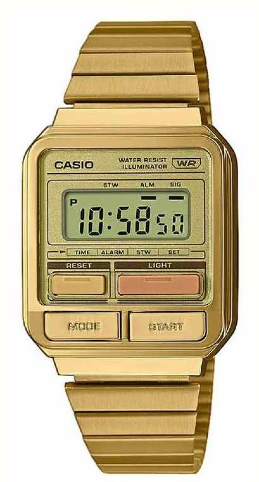 Women'S Casio | Casio Vintage Retro Digital Dial / Gold Pvd Stainless Steel Bracelet