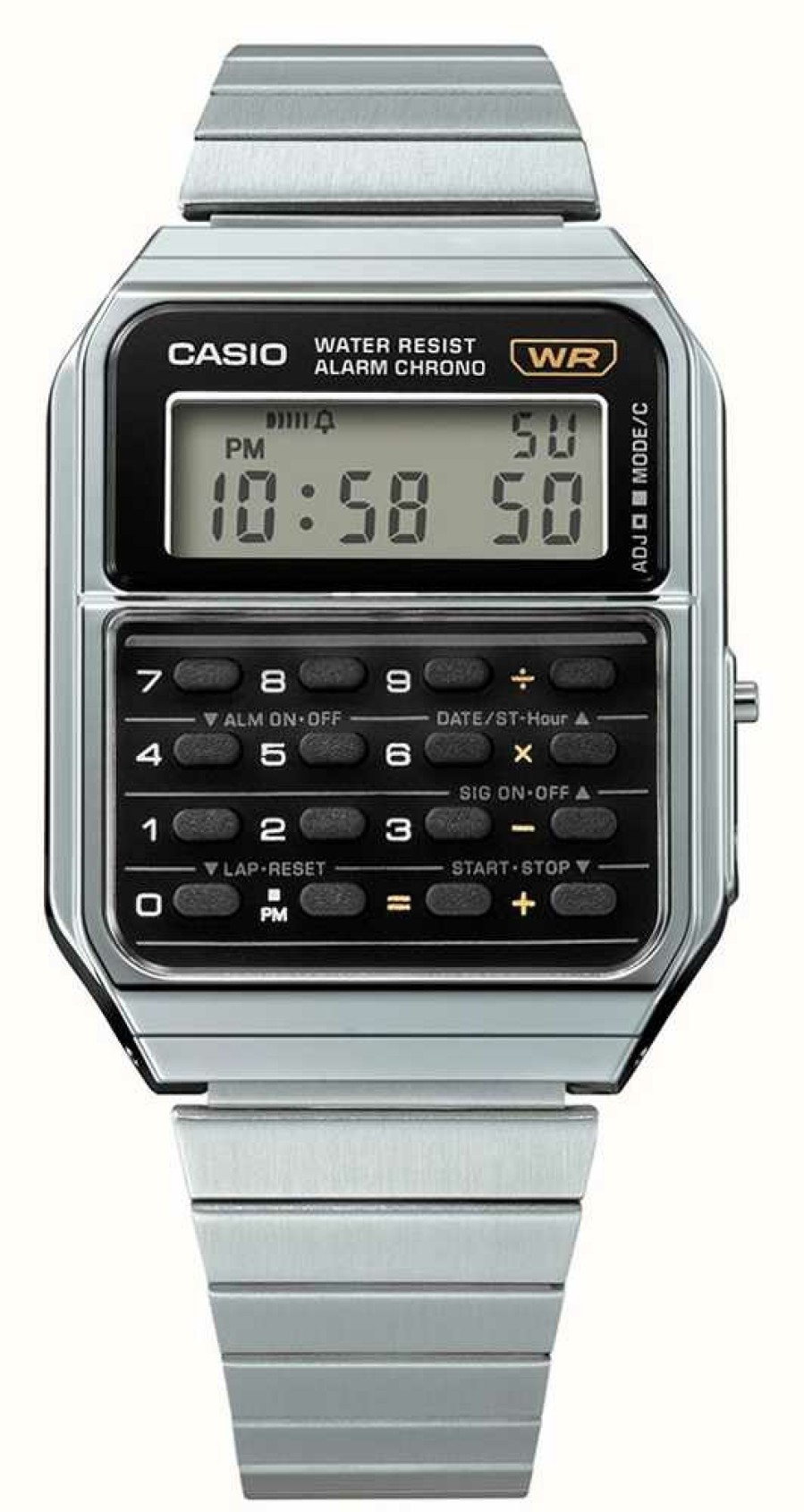 Women'S Casio | Casio Vintage Calculator Black / Stainless Steel Bracelet