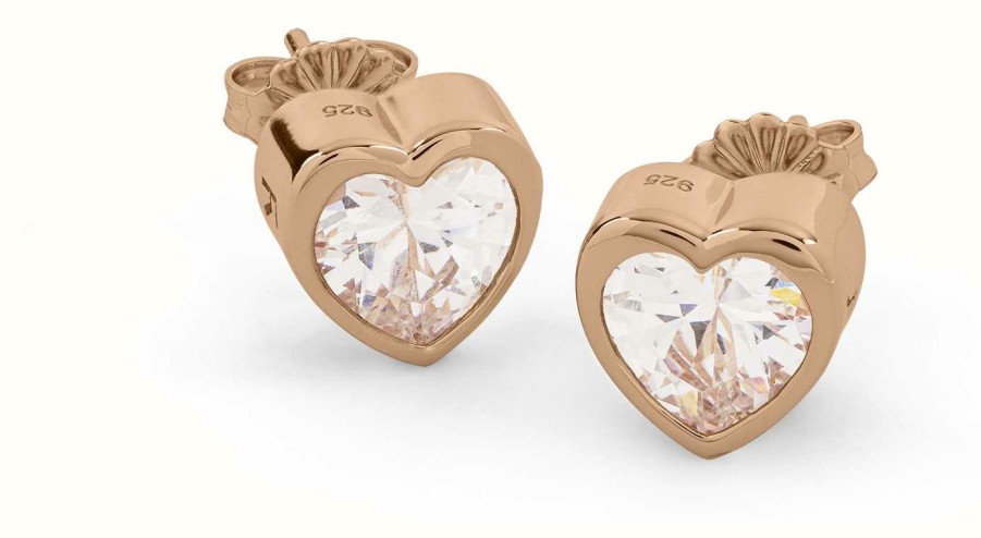 Jewelry Radley Jewellery | Radley Jewellery Love Radley Stud Earrings | Rose Gold Plated | Clear Heart Crystal