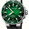 Men'S ORIS | Oris Aquis Date Calibre 400 Automatic (43.5Mm) Green Dial / Green Rubber Strap