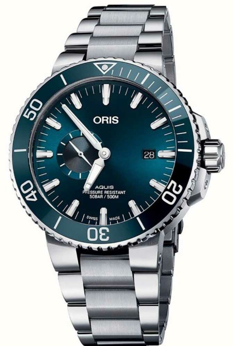 Men'S ORIS | Oris Aquis Small-Second Date Automatic (45.5Mm) Blue Dial / Stainless Steel Bracelet